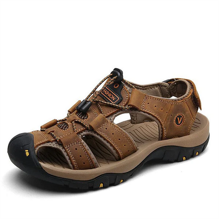 Men's Leather Pain Relief Hiking Sandals - Lightweight, Non-slip, Ergonomic