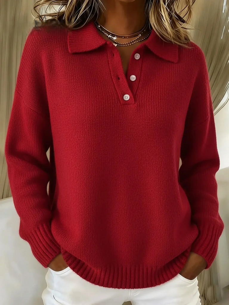 Women's Classic solid-colour turtleneck sweater with button closure