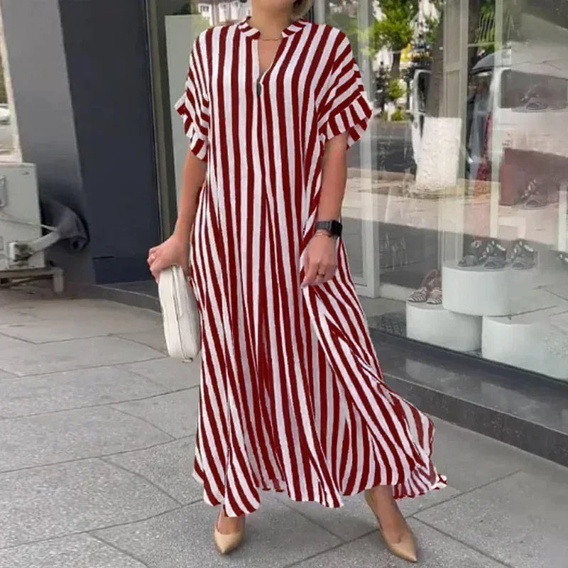 V-neck Shirt Dress in Stripe Print