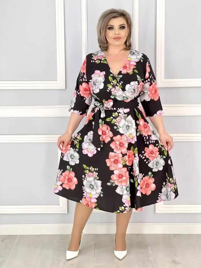 Summer new floral summer series elegant V-neck dress