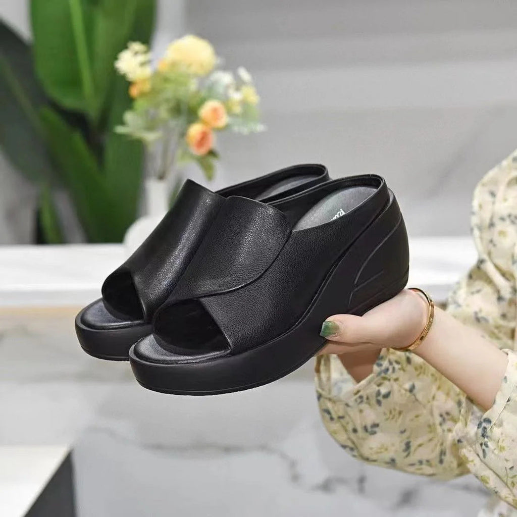 women's soft leather wedge sandals