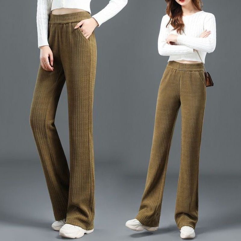 Women's Stretch Elastic Waist Wide-Leg Pants