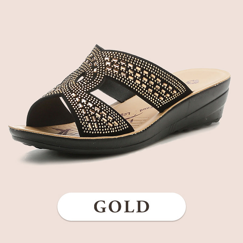 Retro Non-Slip Soft Sole Rhinestone Wedge Sandals