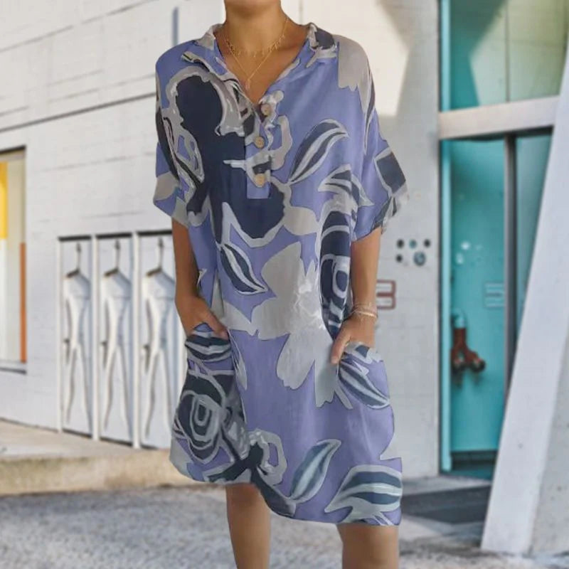 Linen-Feel Printed Summer Dress
