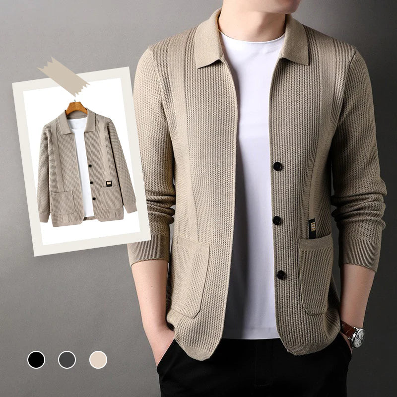 Men’s Striped Lapel Knit Longline Coat