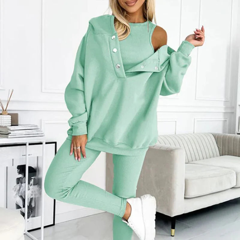 Women’s 3-Piece Off-Shoulder Hoodie Lounge Set