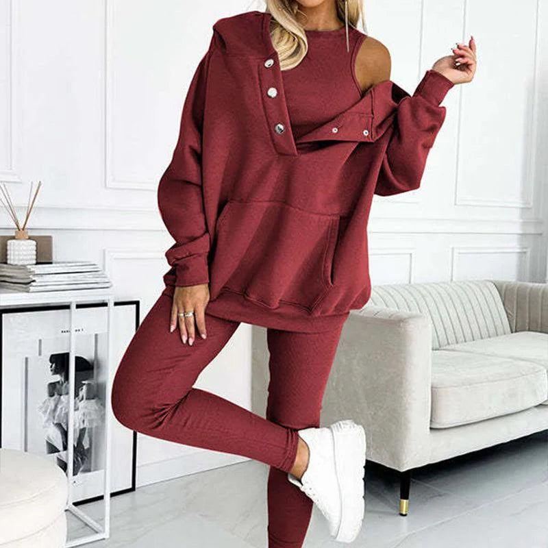 Women’s 3-Piece Off-Shoulder Hoodie Lounge Set
