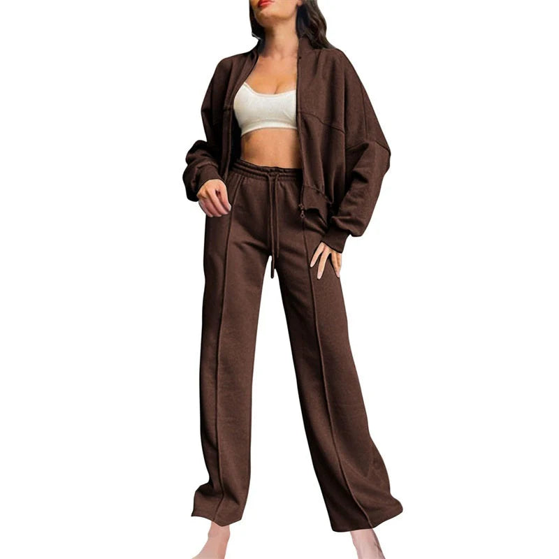 Women’s Zip-Up Long Sleeve Sweat Jacket & Drawstring Jogger Set