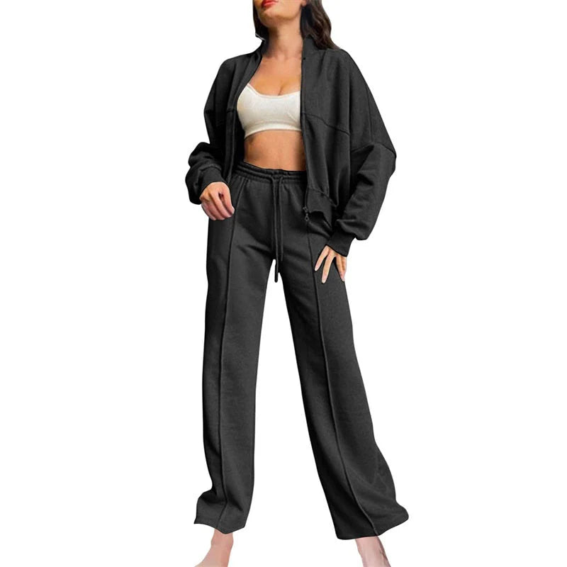 Women’s Zip-Up Long Sleeve Sweat Jacket & Drawstring Jogger Set