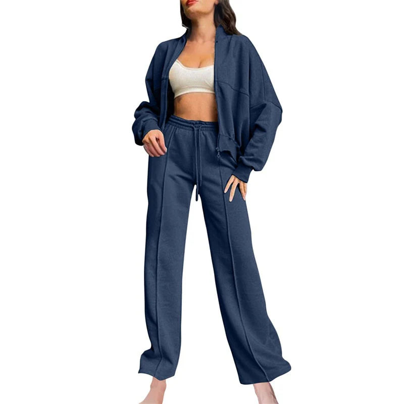 Women’s Zip-Up Long Sleeve Sweat Jacket & Drawstring Jogger Set