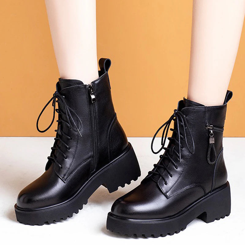 Cozy Chic Women's Chunky Heel Fur-Lined Winter Boots