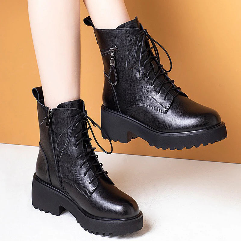 Cozy Chic Women's Chunky Heel Fur-Lined Winter Boots