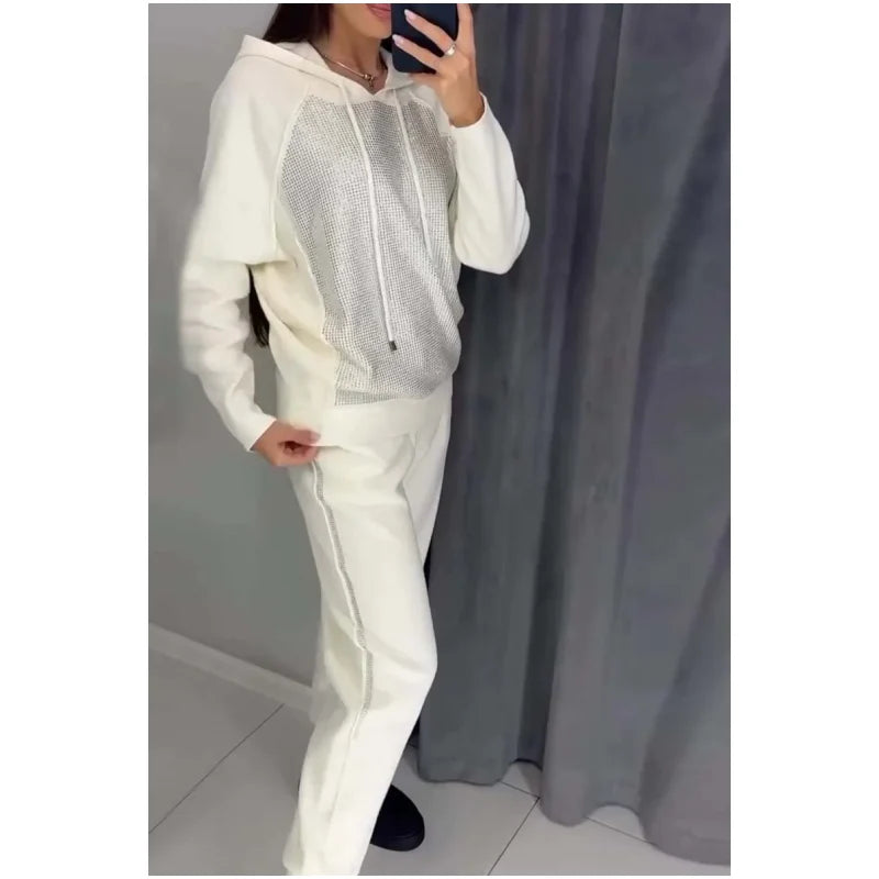 Women’s Rhinestone Hoodie & Cuffed Jogger Lounge Set