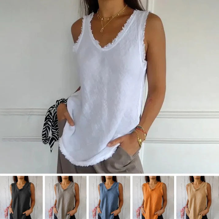 Women's Sleeveless Linen Cotton T-Shirt