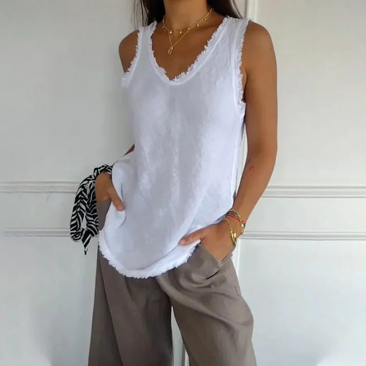 Women's Sleeveless Linen Cotton T-Shirt