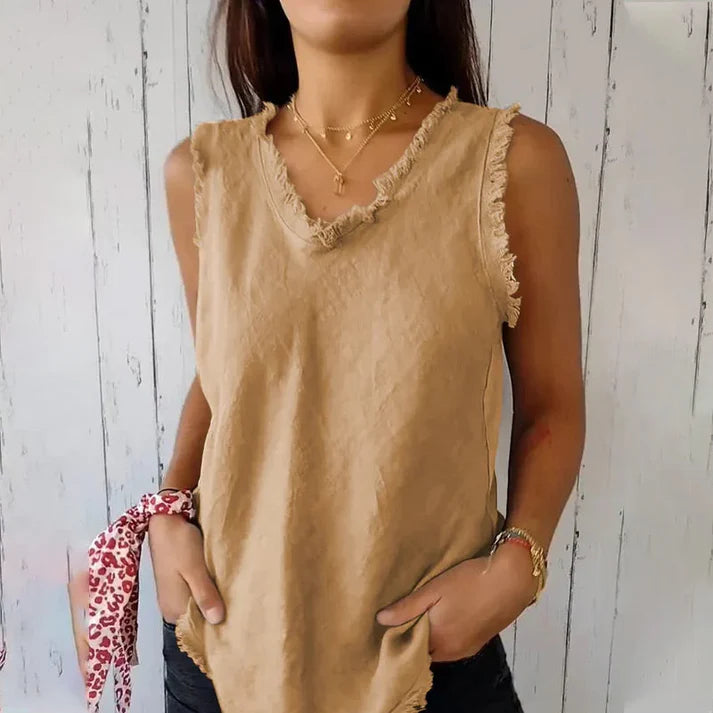Women's Sleeveless Linen Cotton T-Shirt