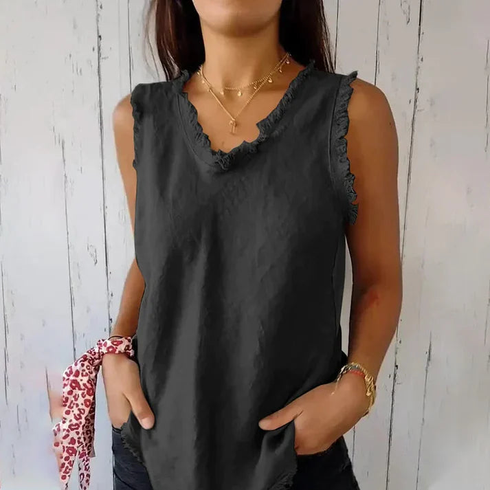 Women's Sleeveless Linen Cotton T-Shirt