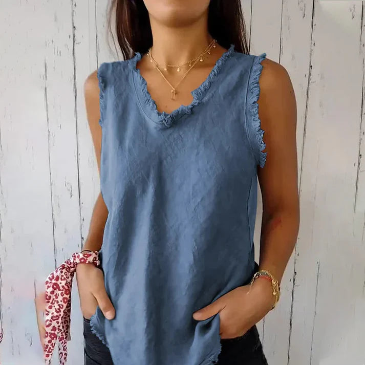 Women's Sleeveless Linen Cotton T-Shirt