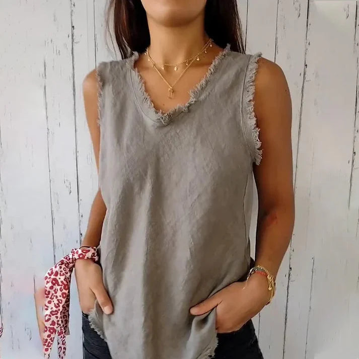Women's Sleeveless Linen Cotton T-Shirt