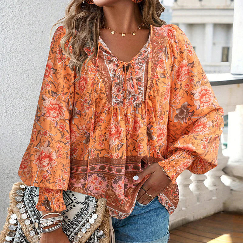 Women's 💖Fashion Printed V-Neck Long Sleeve Shirt