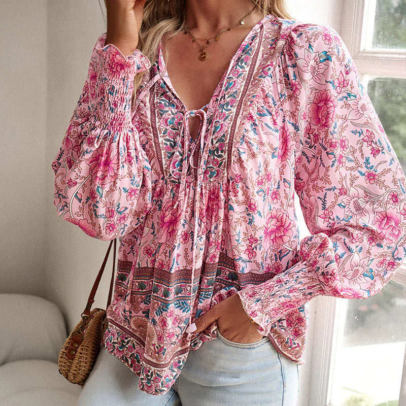 Women's 💖Fashion Printed V-Neck Long Sleeve Shirt