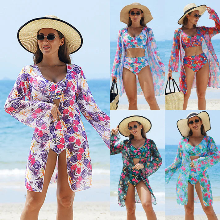 Women's fashionable multicolored swimsuit with print, 3 pieces .