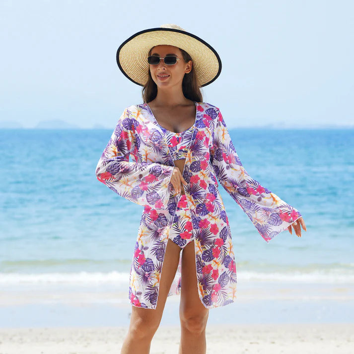 Women's fashionable multicolored swimsuit with print, 3 pieces .