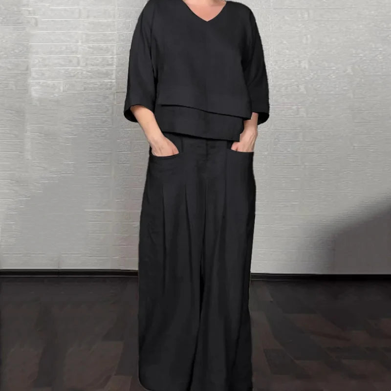 Irregular Home Cotton Linen Short Sleeve Casual 2-Piece Set