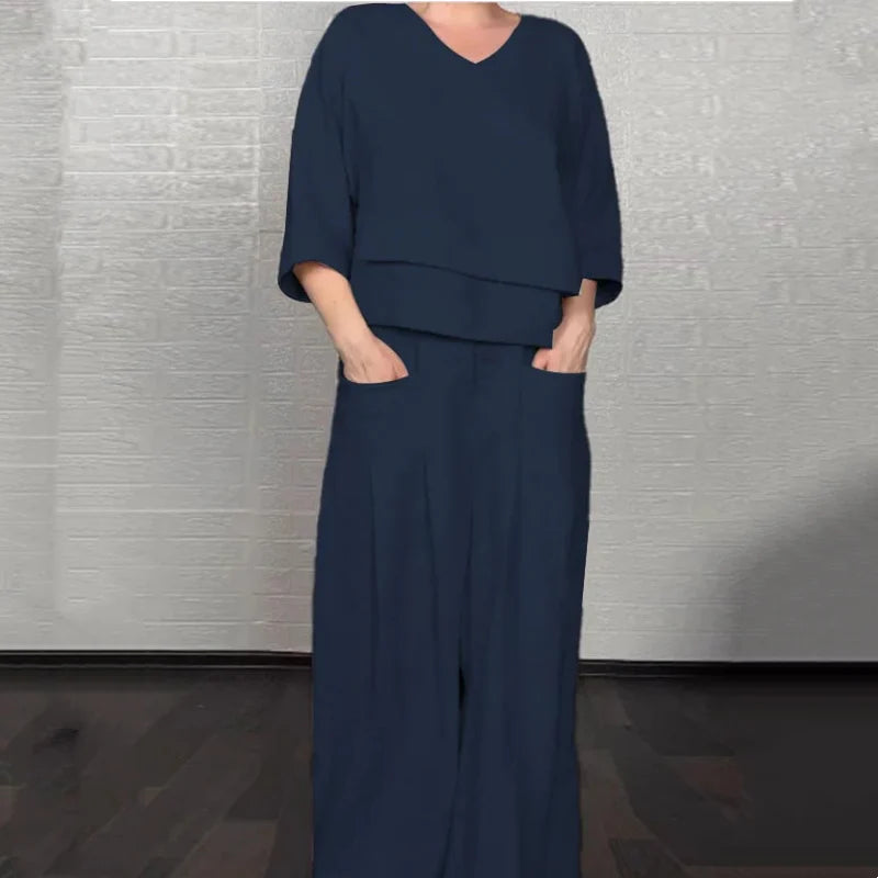 Irregular Home Cotton Linen Short Sleeve Casual 2-Piece Set