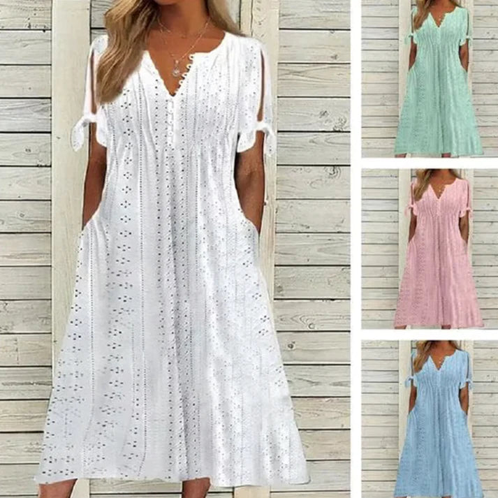 Women's elegant solid dress with a V-neck