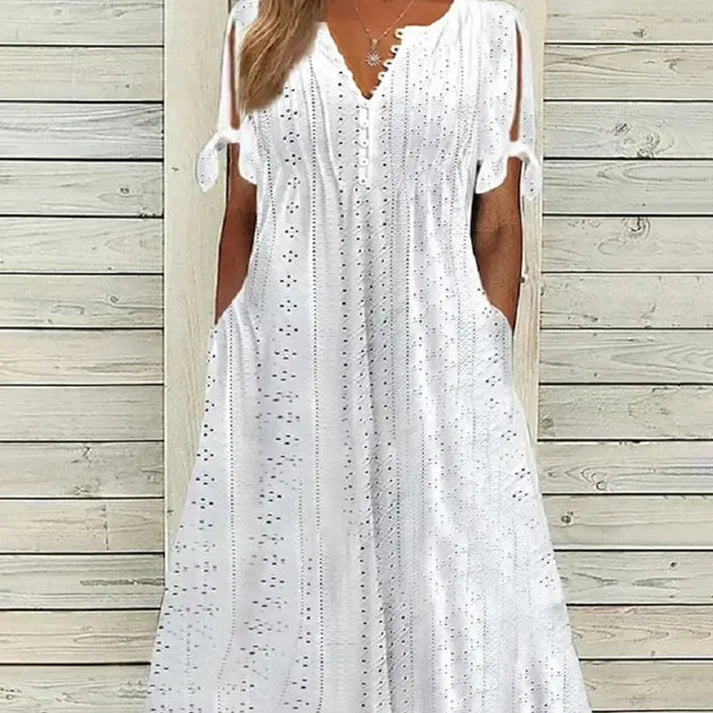 Women's elegant solid dress with a V-neck