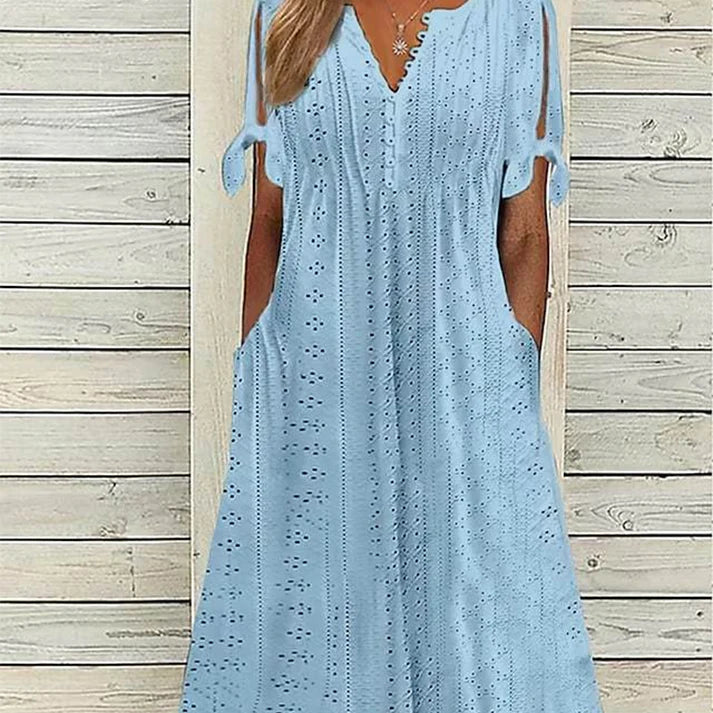 Women's elegant solid dress with a V-neck