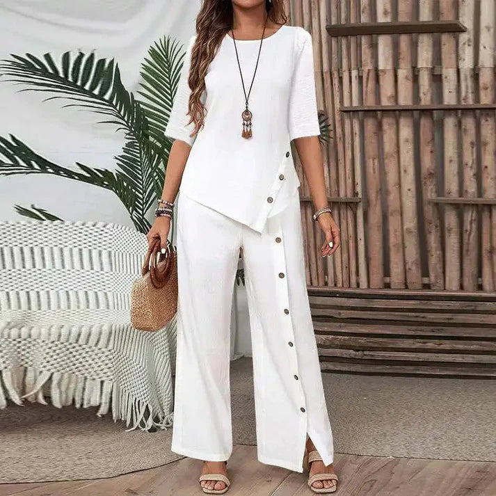 Women's Two-Piece Irregular Leg Top and Wide Leg Pant Set