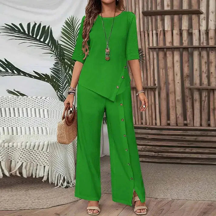 Women's Two-Piece Irregular Leg Top and Wide Leg Pant Set