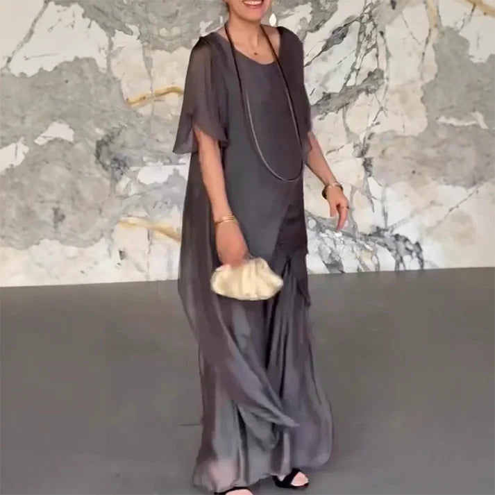 Elegant Solid Colour Mercerized Cotton Two-Piece Suit for Women.