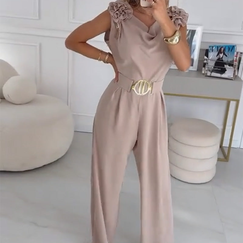 Women’s Floral Shoulder Detail Wide-Leg Jumpsuit