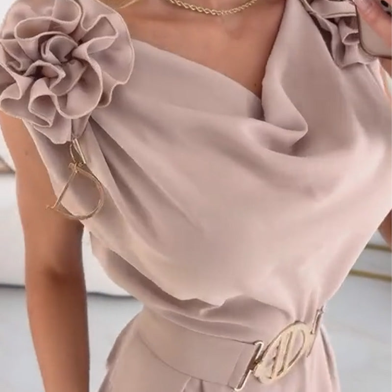 Women’s Floral Shoulder Detail Wide-Leg Jumpsuit