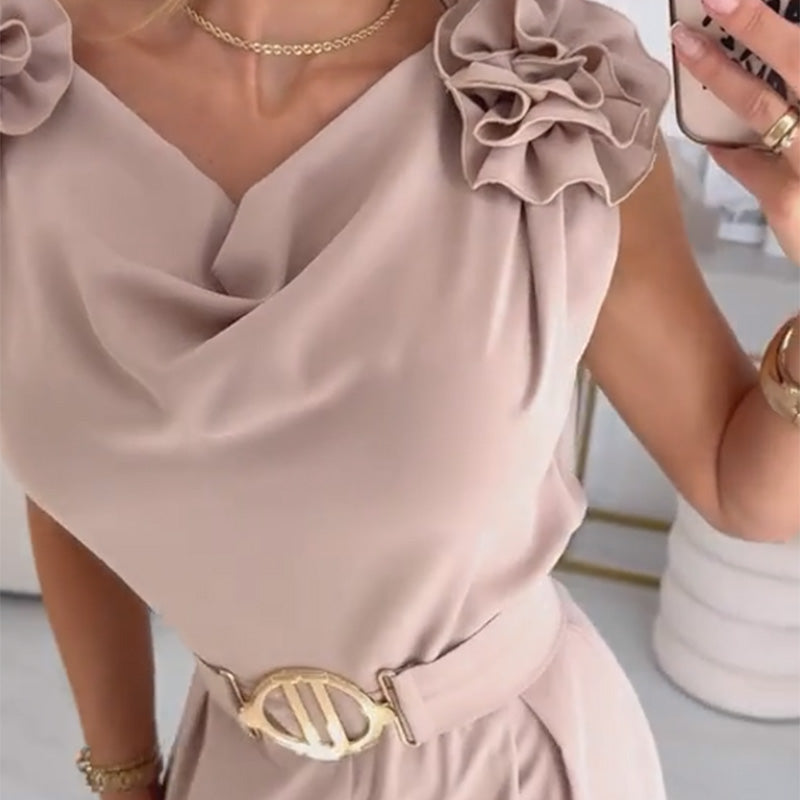 Women’s Floral Shoulder Detail Wide-Leg Jumpsuit