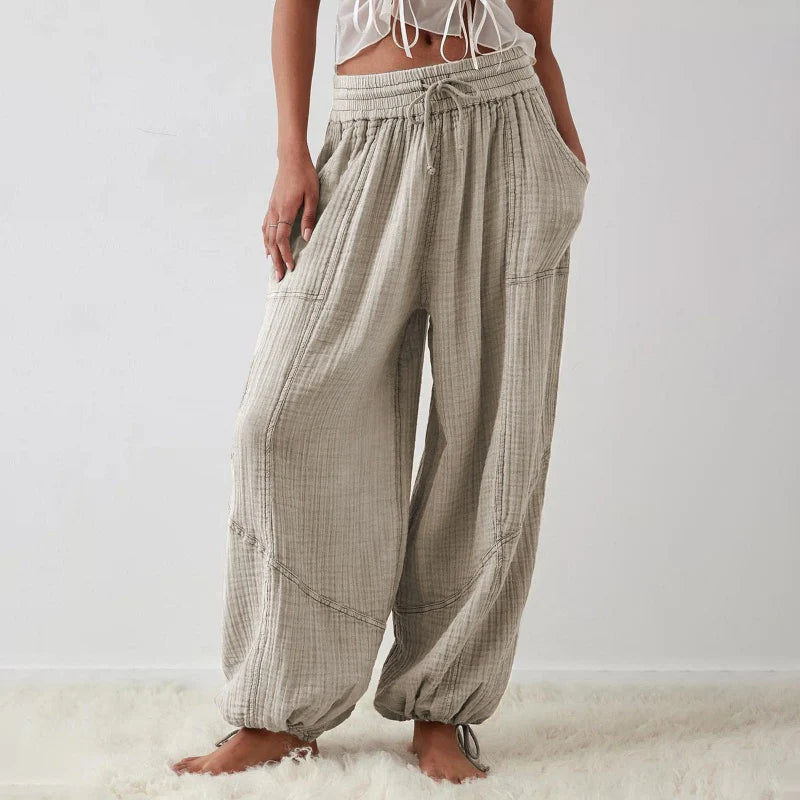 Women's Casual Elastic Wide Leg Pants with Pockets