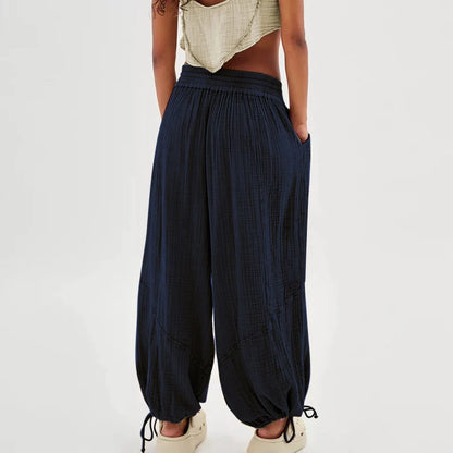 Women's Casual Elastic Wide Leg Pants with Pockets