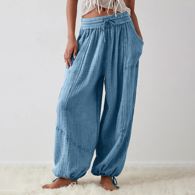 Women's Casual Elastic Wide Leg Pants with Pockets