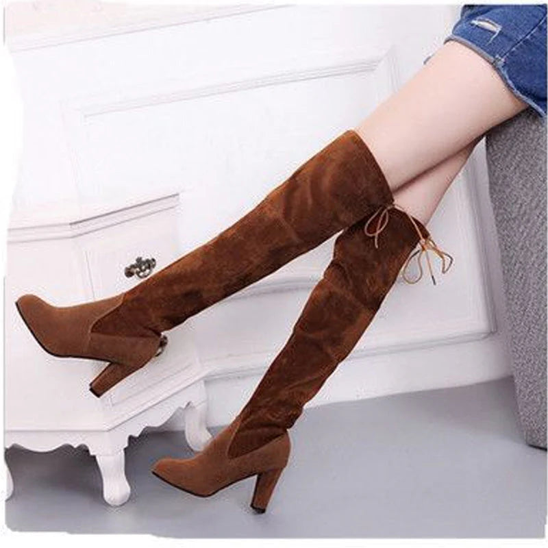 Elegant Faux Suede Over-The-Knee Boots