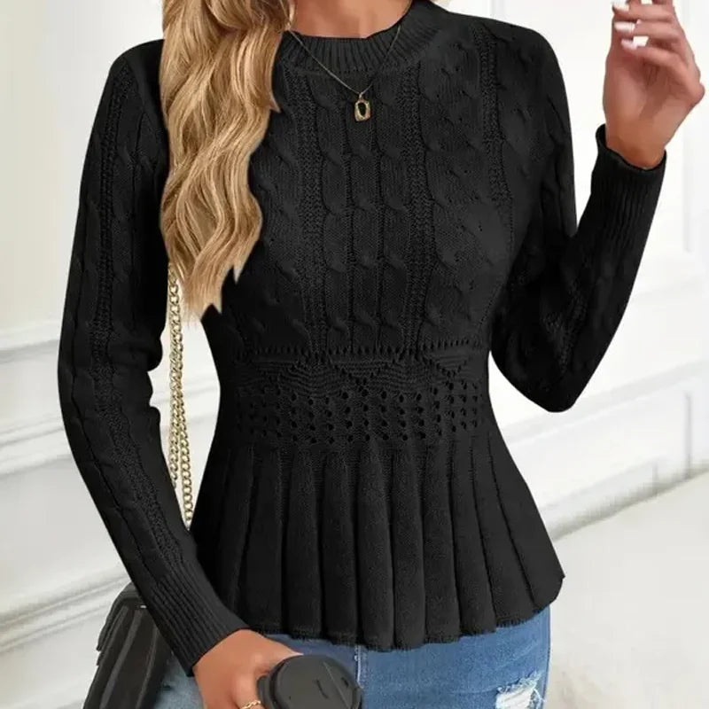 Women's sweater with a thick knit neckline and ruffles