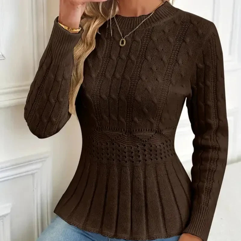 Women's sweater with a thick knit neckline and ruffles