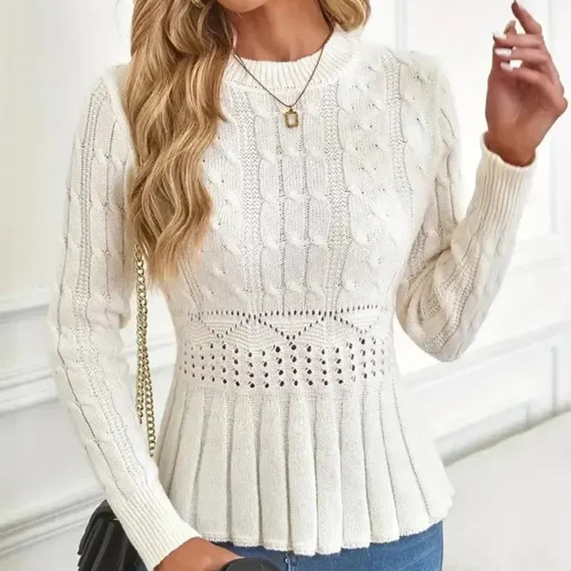 Women's sweater with a thick knit neckline and ruffles