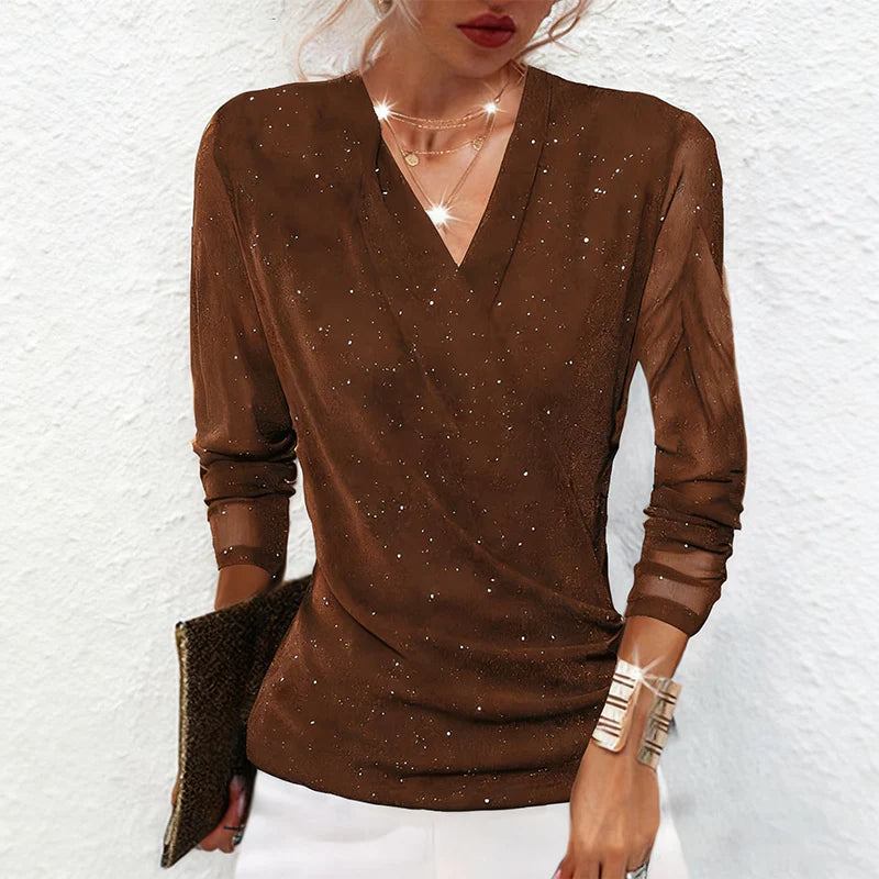 Women’s Shimmer Long Sleeve V-Neck Wrap Top