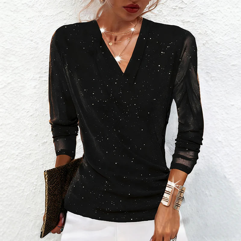 Women’s Shimmer Long Sleeve V-Neck Wrap Top