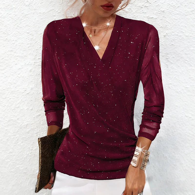 Women’s Shimmer Long Sleeve V-Neck Wrap Top