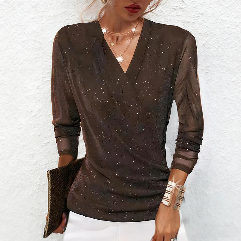 Women’s Shimmer Long Sleeve V-Neck Wrap Top