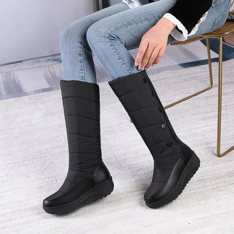 Women’s Warm Lined Waterproof Knee-High Wedge Snow Boots
